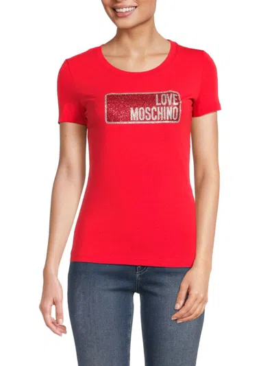 Love Moschino Women's Maglietta Glitter Logo Tee In Red