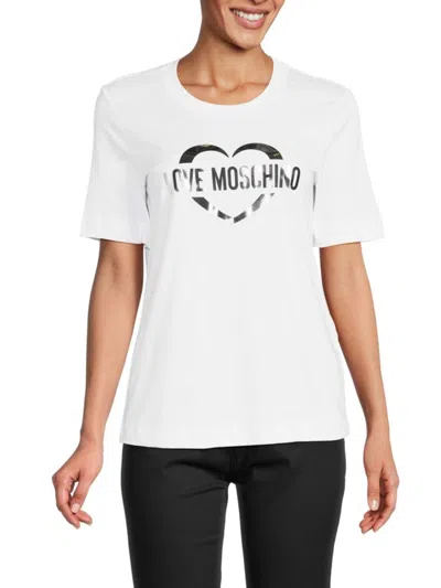 Love Moschino Women's Metallic Logo Tee In Optical White