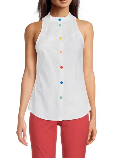Love Moschino Women's Popeline Sleeveless Button Down Shirt In Optical White