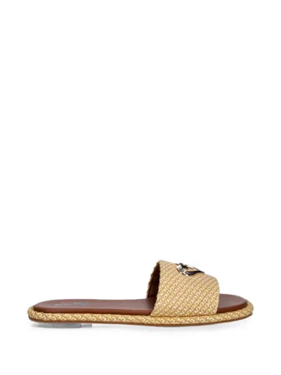 Love Moschino Woven Heart-plaque Sandals In Brown