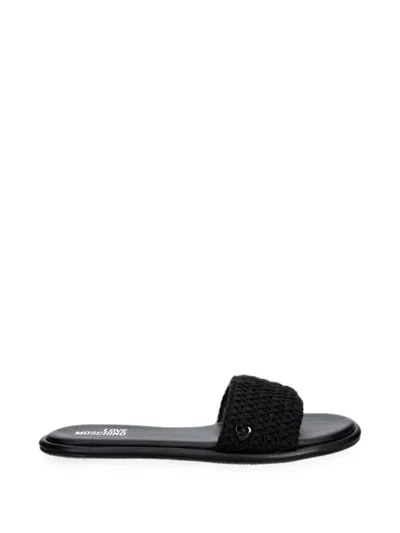Love Moschino Woven Heart-plaque Slides In Animal Print