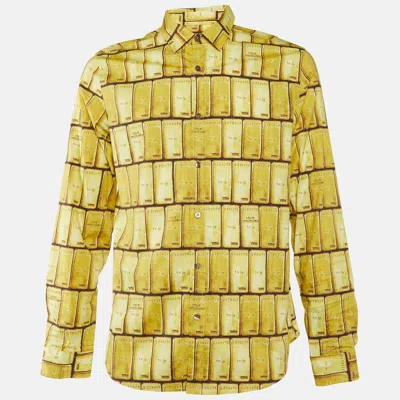 Love Moschino Yellow Gold Bar Print Cotton Long Sleeve Shirt