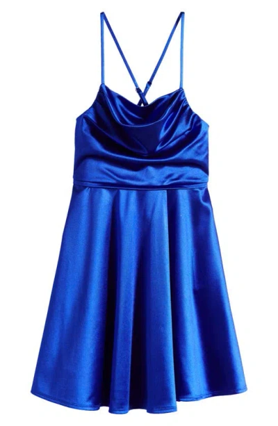 Love, Nickie Lew Kids' Cowl Neck Crossback Satin Dress In Cobalt