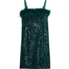 LOVE, NICKIE LEW LOVE, NICKIE LEW KIDS' FEATHER TRIM SEQUIN SHIFT DRESS