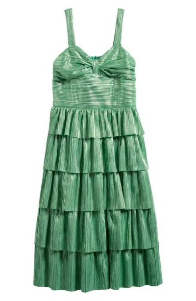 Love, Nickie Lew Kids' Plissé Tiered Maxi Dress In Green