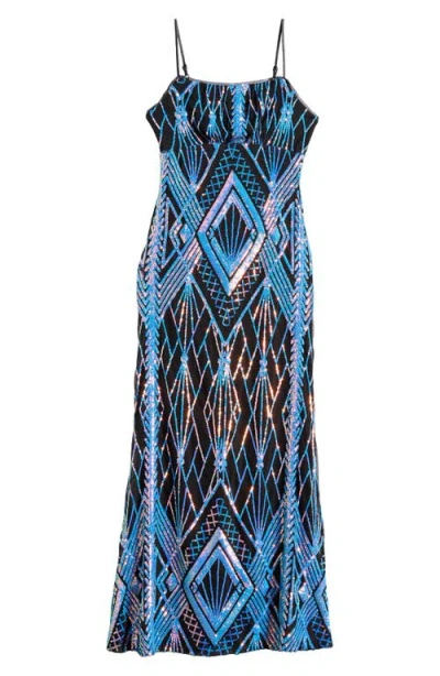Love, Nickie Lew Kids' Print Sequin Maxi Dress In Black Blue