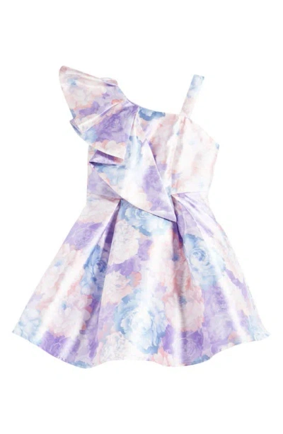 Love, Nickie Lew Kids' Ruffle One-shoulder Mikado Party Dress In Lilac/ Multi