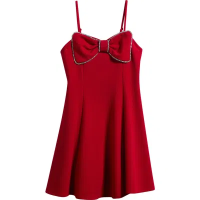 Love, Nickie Lew Kids'  Rhinestone Bow Front Party Dress In Red