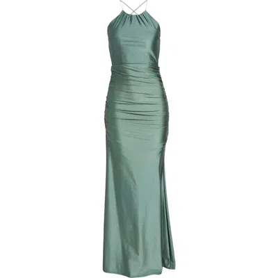 Love, Nickie Lew Tie Back Trumpet Gown In Sage
