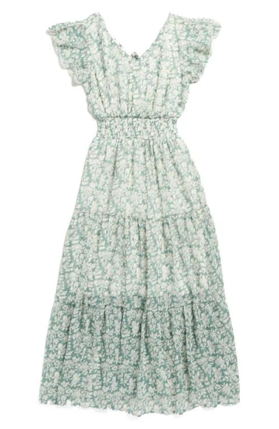 Love, Nickie Lew Kids'  Tiered Floral Midi Dress In Blue