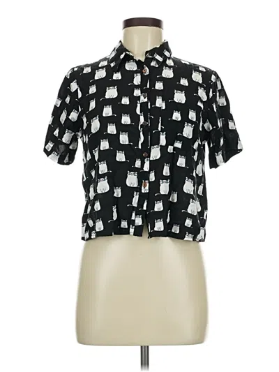 Pre-owned Love Notes Short Sleeve Blouse In Black