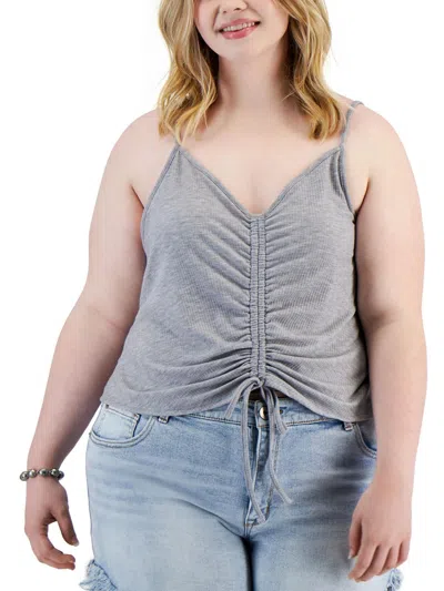 Love Plus Womens Gathered Front Tie Tank Top In Grey