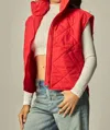 Love Poem Boxy Quilted Puffer Vest In Red In Red