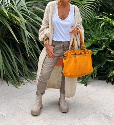 Love Salve Chic Long Sleeve Cardigan In Khaki