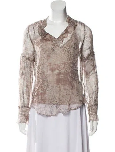 Pre-owned Love Sam Animal Print V-neck Blouse In Brown
