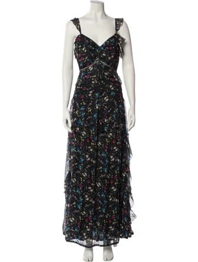 Pre-owned Love Sam Floral Print Long Dress In Black