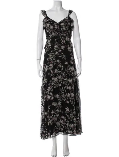 Pre-owned Love Sam Floral Print Long Dress In Black