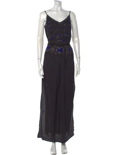 Pre-owned Love Sam Graphic Print Long Dress In Black