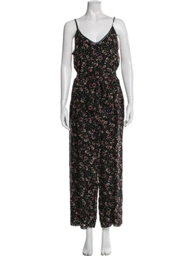 Pre-owned Love Sam Silk Printed Jumpsuit In Black