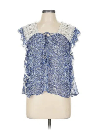 Pre-owned Love Sam Sleeveless Silk Top Blue Ruffles Neckline Tops