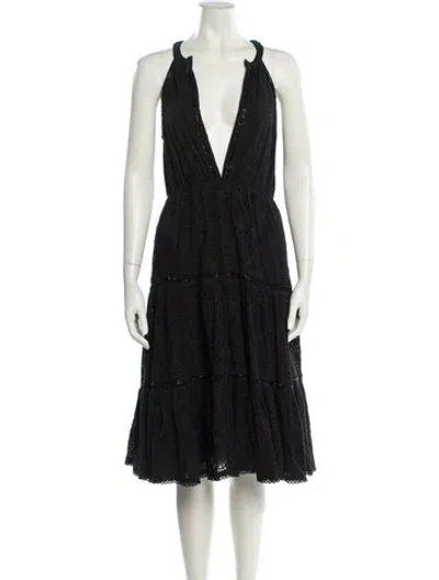 Pre-owned Love Sam V-neck Midi Length Dress In Black