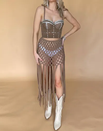 Love Sense Mojave Fringe Skirt In Saddle In Brown