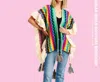 Love Sense Sassy Kimono Style Poncho With Ruffle In Green In Multi