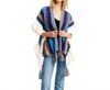 Love Sense Sassy Kimono Style Poncho With Ruffles In Blue In Multi