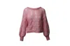 Love Shack Fancy Vyoma Cable Knit Top In Pink Alpaca Wool In Pink