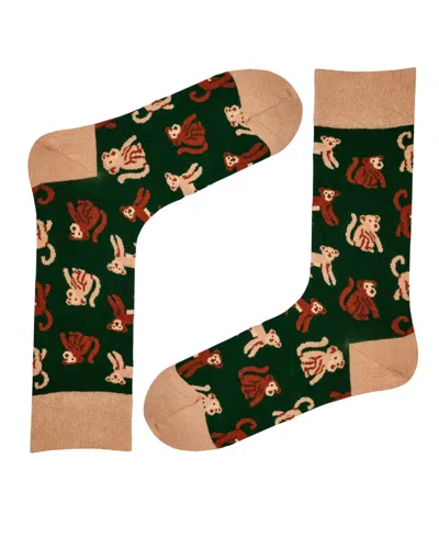 Love Sock Company Men's Monkey Novelty Colorful Unisex Crew Socks With Seamless Toe Design, Pack Of 1 In Green