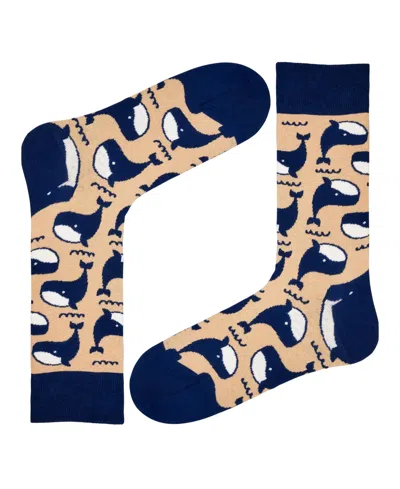 Love Sock Company Men's Whale Novelty Colorful Unisex Crew Socks With Seamless Toe Design, Pack Of 1 In Khaki