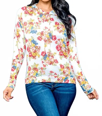Love Spell Soft Knit Floral Hoodie With Drawstrings In Multicolor