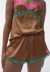 Love Stories Apollo Lace Trim Tap Short In Brown Multi In Brown