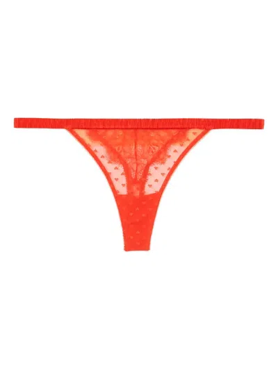 Love Stories Heart-pattern Lace Thong In Red