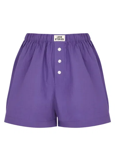Love Stories James Cotton-poplin Shorts In Purple