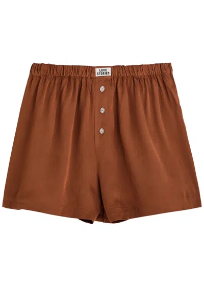 Love Stories James Satin Pyjama Shorts In Brown