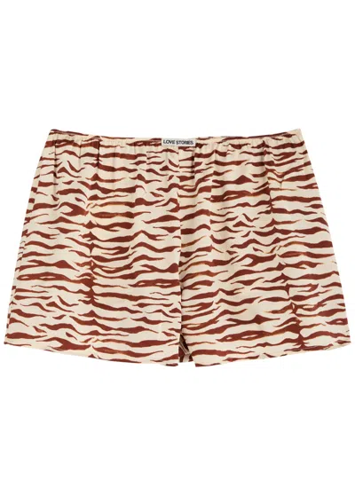 Love Stories Johnny Zebra-print Silk-satin Pyjama Shorts In Cream