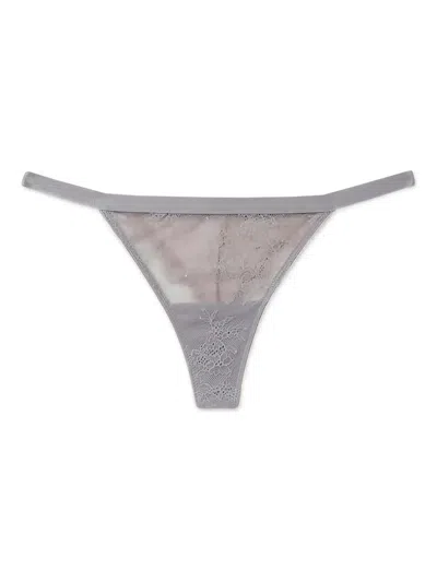Love Stories Lace-trimmed Thong In Gray
