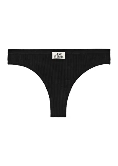 Love Stories Lima Ribbed Cotton-blend Thong In Black