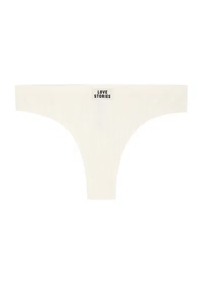 Love Stories Lima Ribbed Cotton-blend Thong In Off White