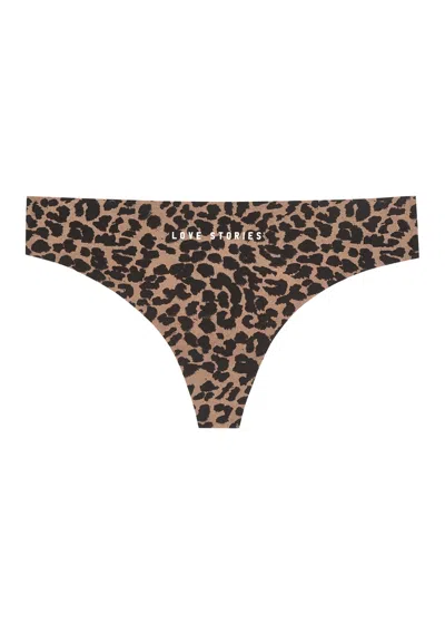 Love Stories Lou Leopard-print Seamless Thong In Brown