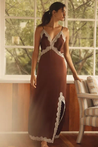 Love Stories Mist Silk Slip Maxi Dress In Brown