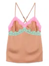Love Stories Pandora Camisole With Colorful Lace In Brown/pink/green In Brown