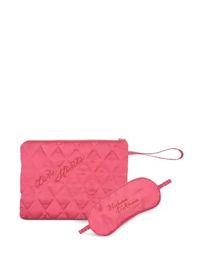 Love Stories Quilted Embroidered Makeup Bag Set In Red