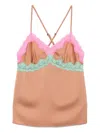 Love Stories Pandora Camisole With Colorful Lace In Brown/pink/green In Brown
