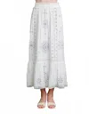 Love The Label Addy Midi Skirt In Forget Me Knot Embroidery In White