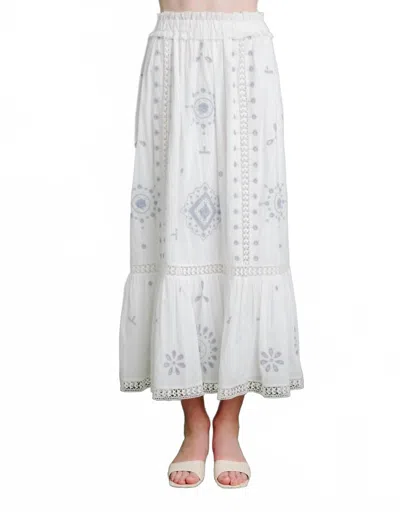 Love The Label Addy Midi Skirt In Forget Me Knot Embroidery In White