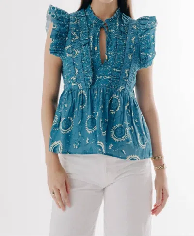 Love The Label Amelie Print Mix Top In Blue