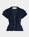 Love The Label Amira Pleated Peplum Blouse In Navy