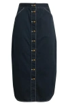 Love The Label Apolline Button Front Midi Denim Skirt In Blue